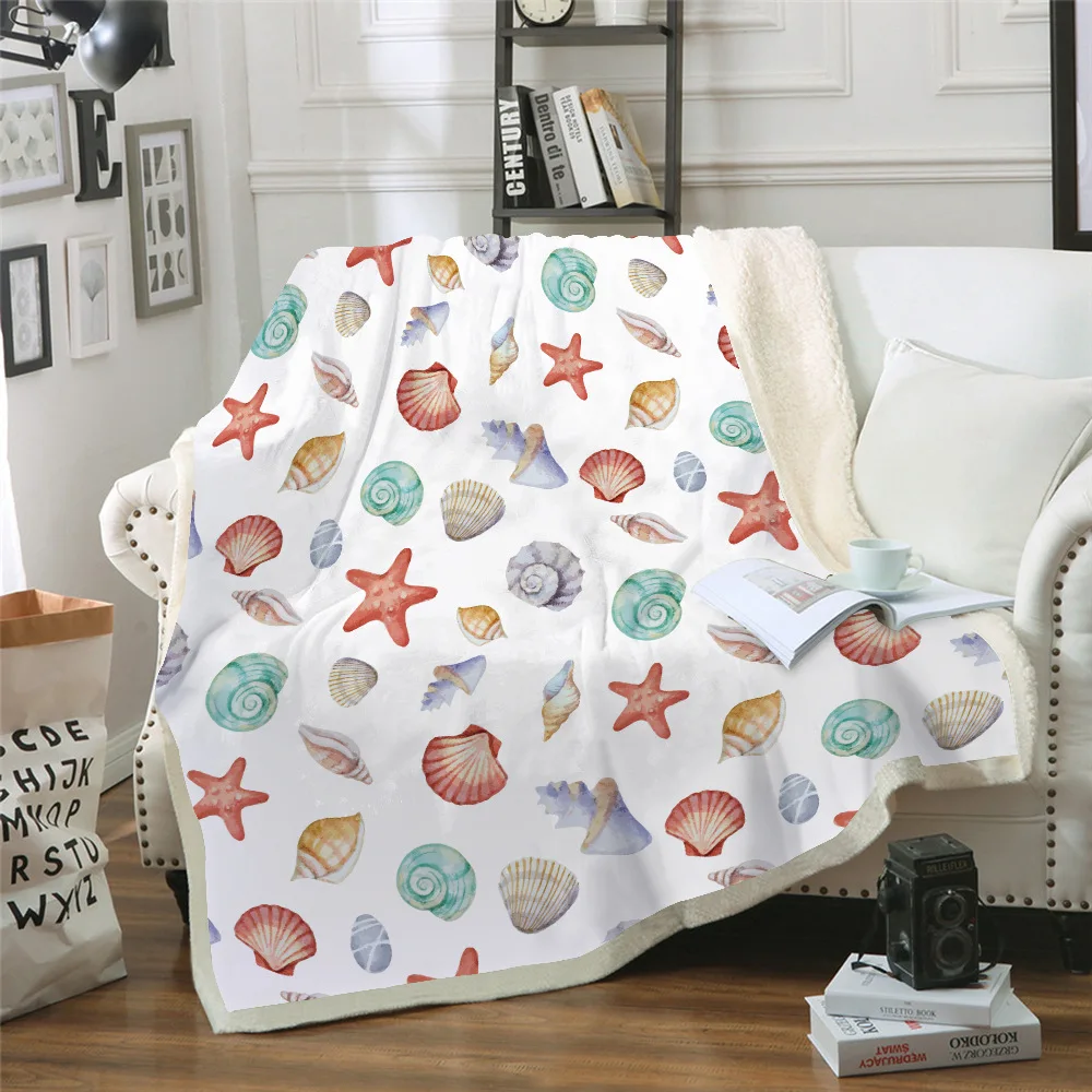 

Sofa cushion Yoga mat Blanket Air Conditioner Blanket Thick Double-layer Plush 3D Digital Printing Blanket Starfish Series