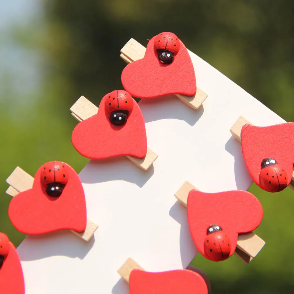 

Cute Mini Red Heart with Ladybug Clothes Peg for Paper Clip ,Photo Clip 8pcs