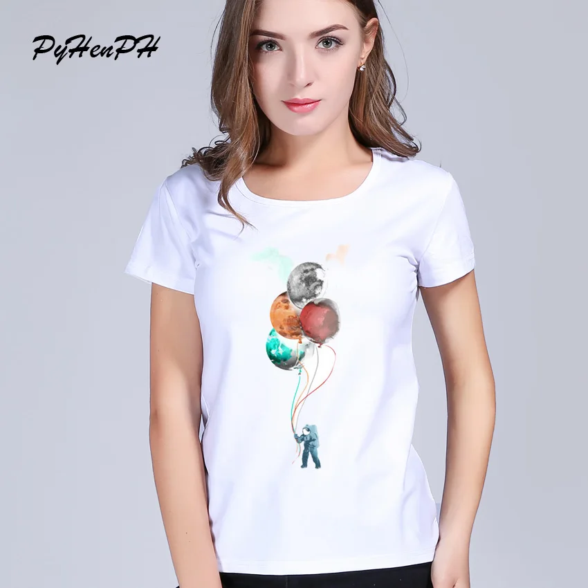 

PyHenPH Brand 2017 New The spaceman's trip Print T shirt Women Short Sleeve Casual Basic Tops Summer clothing PH0153
