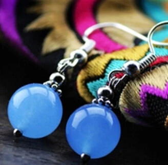 

11.23 blue Jade Chalcedony Silver Hook Dangle Earrings Discount 35%