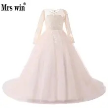 Г. платья с длинными рукавами и цветочным узором для девочек на свадьбу, платья для первого причастия для девочек на день рождения, милое элегантное кружевное платье