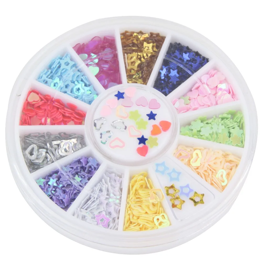 

Symphony Colorful Valentine's Day Heart Star Nail Wheel 3D Nail Art Decoration DIY Glitter Stud Nail Sticker Manicure Tool WY172