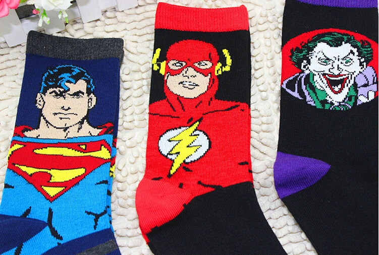 24 шт. = 12 пар, популярные мужские вязаные Классические носки с героями мультфильмов «Супермен», «Бэтмен», «флэш Джокер», «США», «супергерой», «фанаты», 24 шт./лот