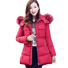 Новое зимнее модное женское пальто с густым меховым воротником, с капюшоном, с длинными рукавами, средняя длинная до низу куртка, маленькие и большие размеры, плотное теплое пальто, G259