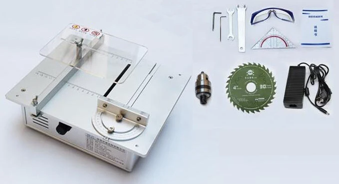 

Dual Motor Mini Table Saw Multifunctional Woodworking DIY Desktop Saw Table Cutting machine with Power Adapter