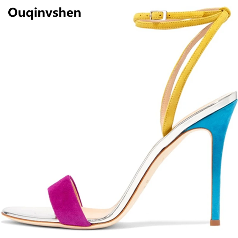 

Ouqinvshen Mixed Colors Stiletto High Heels Sandals Women Plus Size 34-45 Buckle Strap Fashion Sexy Pumps Peep Toe Summer Shoes