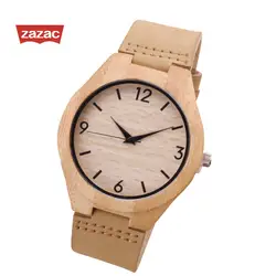 2017 прямые продажи нового zazac деревянный Повседневные часы Повседневное мода кожа дерево часы Reloj masculino мужские наручные часы подарок