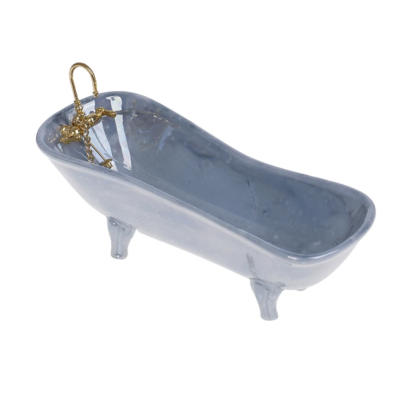 Один набор 1:12 кукольный домик Миниатюрный синий фарфоровый набор для ванной унитаз мебель для ванной игрушки