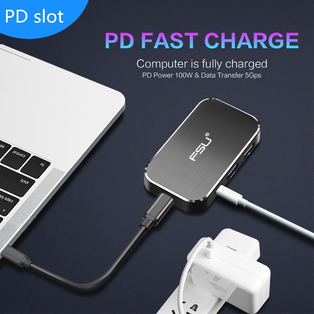 Док-станция концентратор USB 3,0 type C 3. 1 концентратор Thunderbolt 3 до 4K 60Hz HDMI адаптер tipo c порт доставки питания PD 100W сплиттер