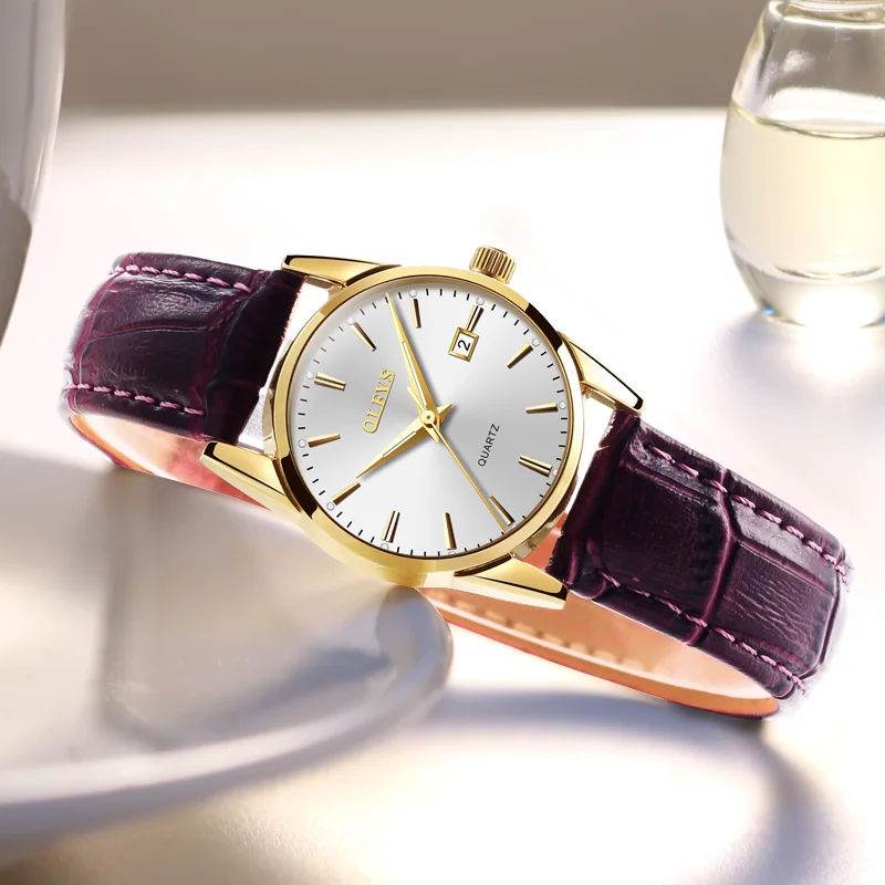 

OLEVS Luxury Brand Nurse Watches Leather Quartz Watch Women Rose Gold Clock Water Resistant Simple Wrist watch Ladies Watch