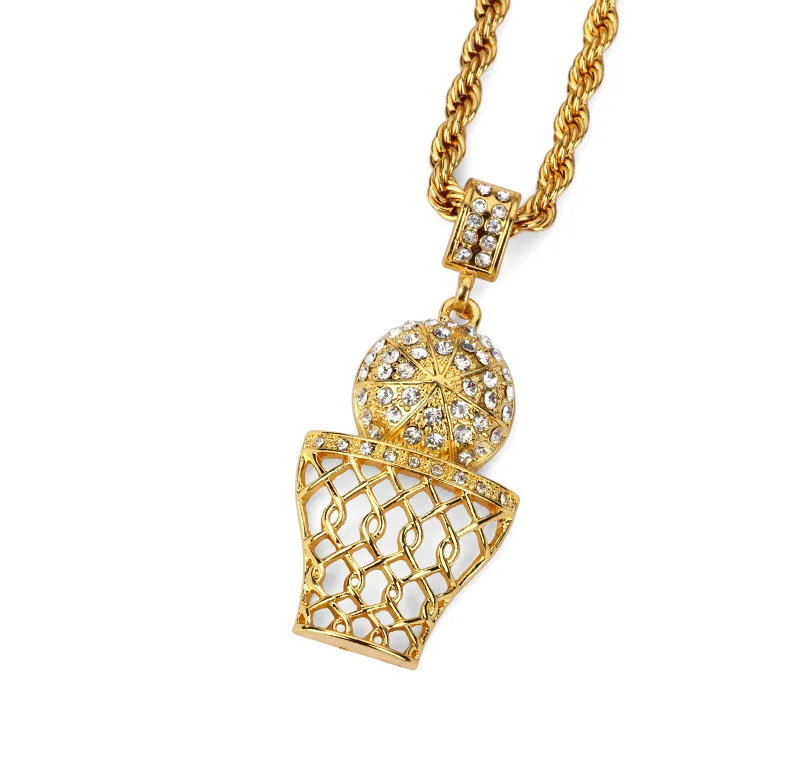 

Hip Hop 1 Row Tennis Crystal Chain Iced Out Gold Color Basketball Pendants Necklaces 316l Sstlsports Necklace For Men Jewelry