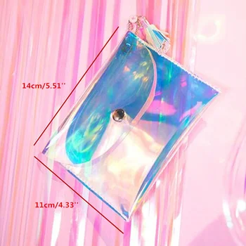 

1PCS Envelope Wallet Clutch Handbag Colorful Laser women bags Tassel Mini Purse Press Buckle Transparent Makeup Bags