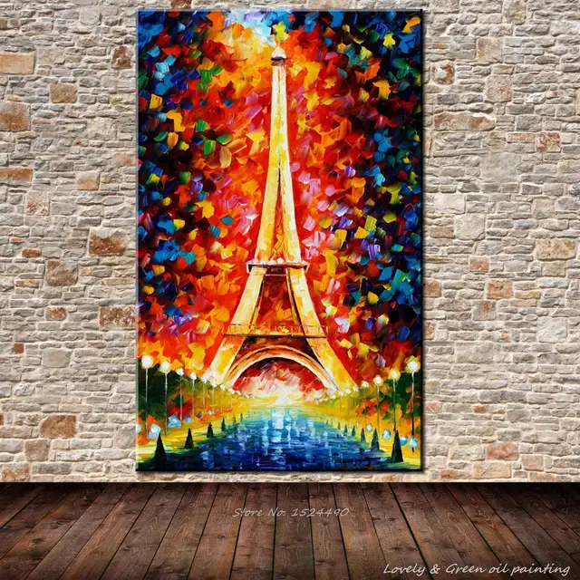 Ручной романтичный город париж эйфелева башня пейзаж картины маслом Handpainted мастихином холст маслом для домашнего декора