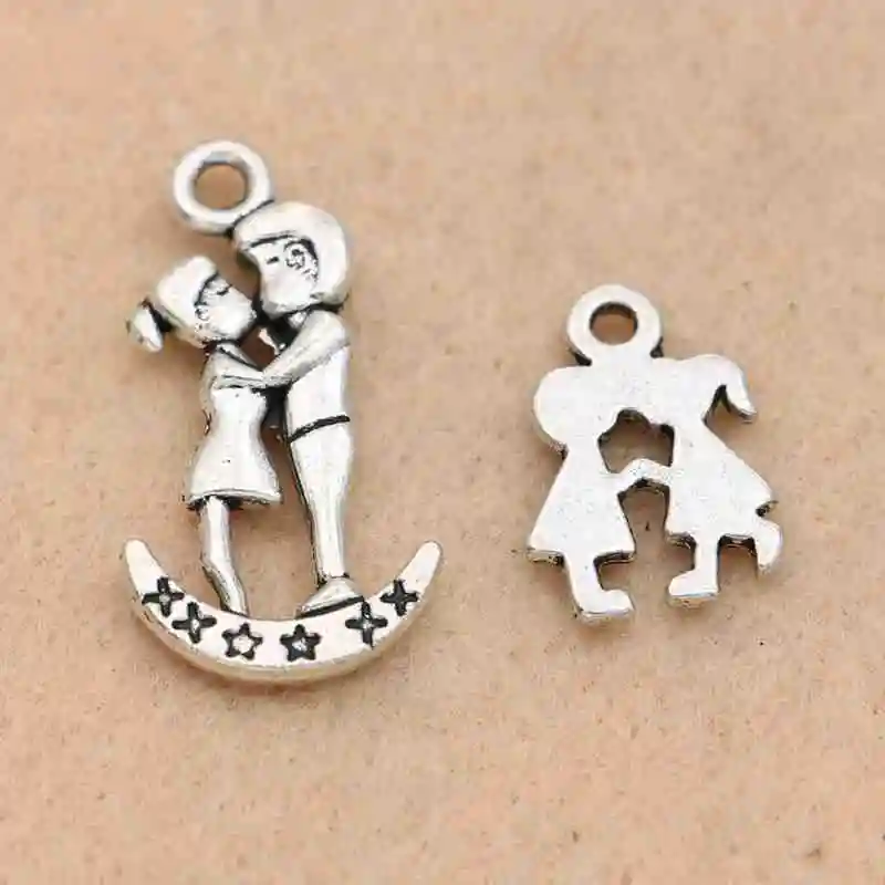 10pcs Antique Silver Plated Kissing Boy Girl Charms Pendant Bracelets