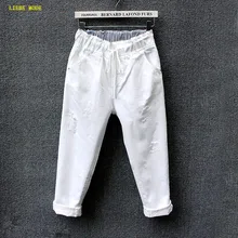 Женские Рваные Джинсы бойфренда, горячая распродажа, повседневные свободные винтажные джинсовые штаны-шаровары с высокой талией, женские белые джинсы размера плюс