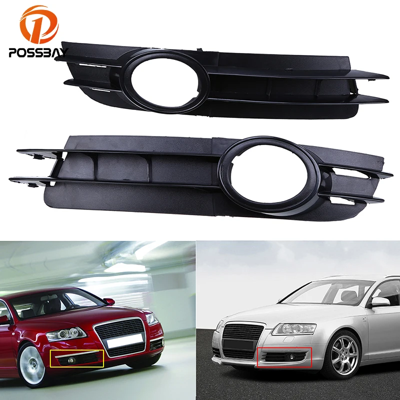 

POSSBAY Car Fog Light Cover Lower Bumper Grille for Audi A6(C6) Sedan/Avant 2004 2005 2006 2007 2008 Pre-facelift Hole Cover