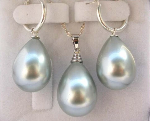 

hot sale Free shipping wholesale >>WOW 12mm gray shell pearl drip earring 925sliver necklace