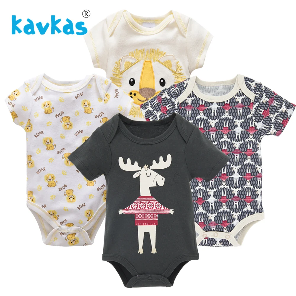 Kavkas Baby Sleepwear 4pcs/Set Short Sleeve Newborn Baby Boy Pajamas Infantile Baby Boy Clothing