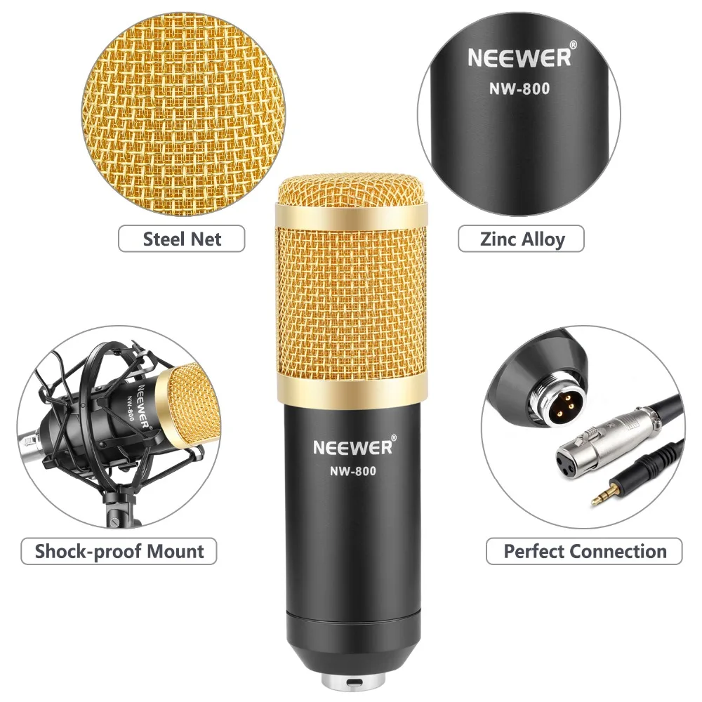 Neewer NW-800 профессиональный конденсаторный микрофон и NW-35 подвесная стрела ножничная подставка с XLR кабелем и монтажным зажимом
