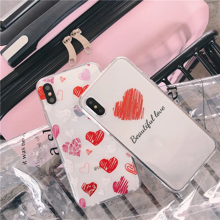 Cute Originality Graffiti Heart silicone Transparent phone case For iphone XR X XS Max 6 6S 7 8Plus Simple fashion cover cases |