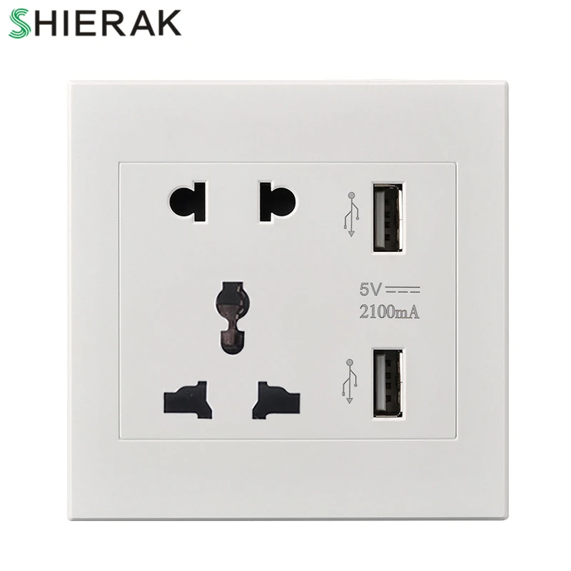 SHIERAK Универсальный 2100mA 5V 2 USB настенная розетка 110 250V домашнее настенное зарядное