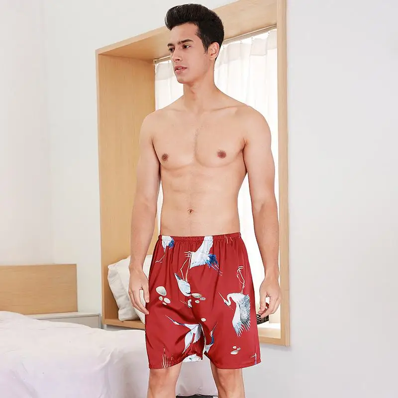 New Style Mens Long pants Spring Summer Casual Silky Home Wear Male Sleep Pyjama Bath Trousers L-XXL - Цвет: D2 short pants