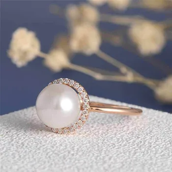 

Pinksee 2019 Classic Simulated Pearl Ring Women Trendy Crystal Special Anniversary Present For Girlfriend Wife Jewelry Gift