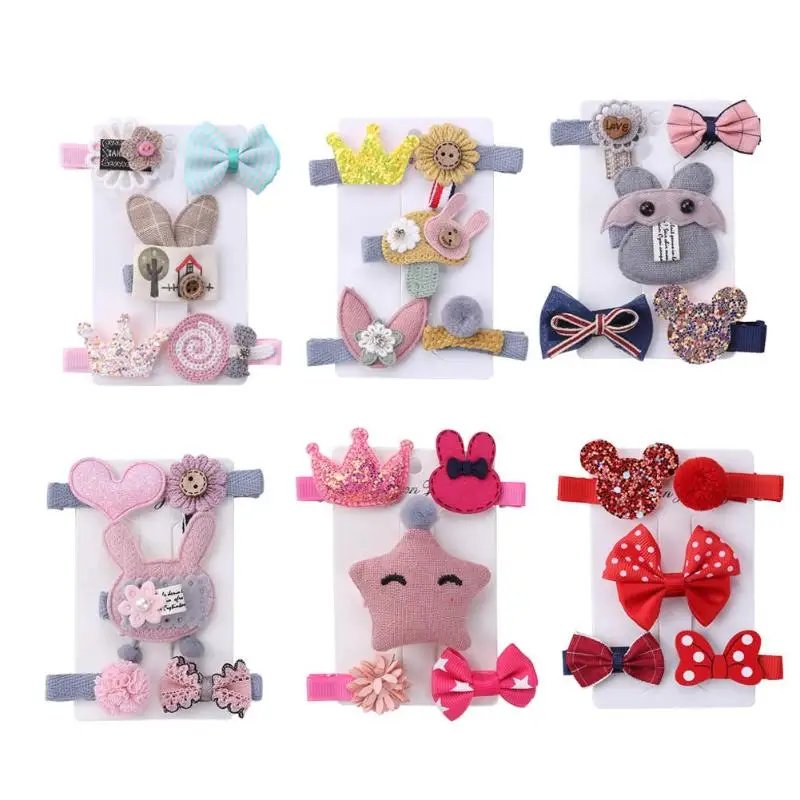 

5pcs/pack Children Hairpins Cartoon Crown Bow Girls Cute Hairpins Handmade Princess Hair Clip Baby Infant Toddlers Headwear