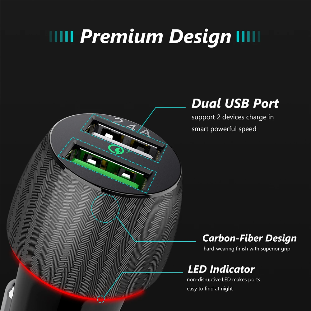 Tiegem Quick Charge 3.0 Dual USB Автомобильное Зарядное устройство 30 Вт Универсальное зарядное