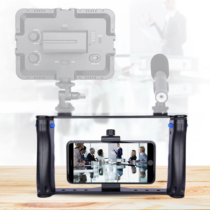 Smartphone Handle Rig Triple Hot Shoe Mounts Video Stabilizer Vlog Grip
