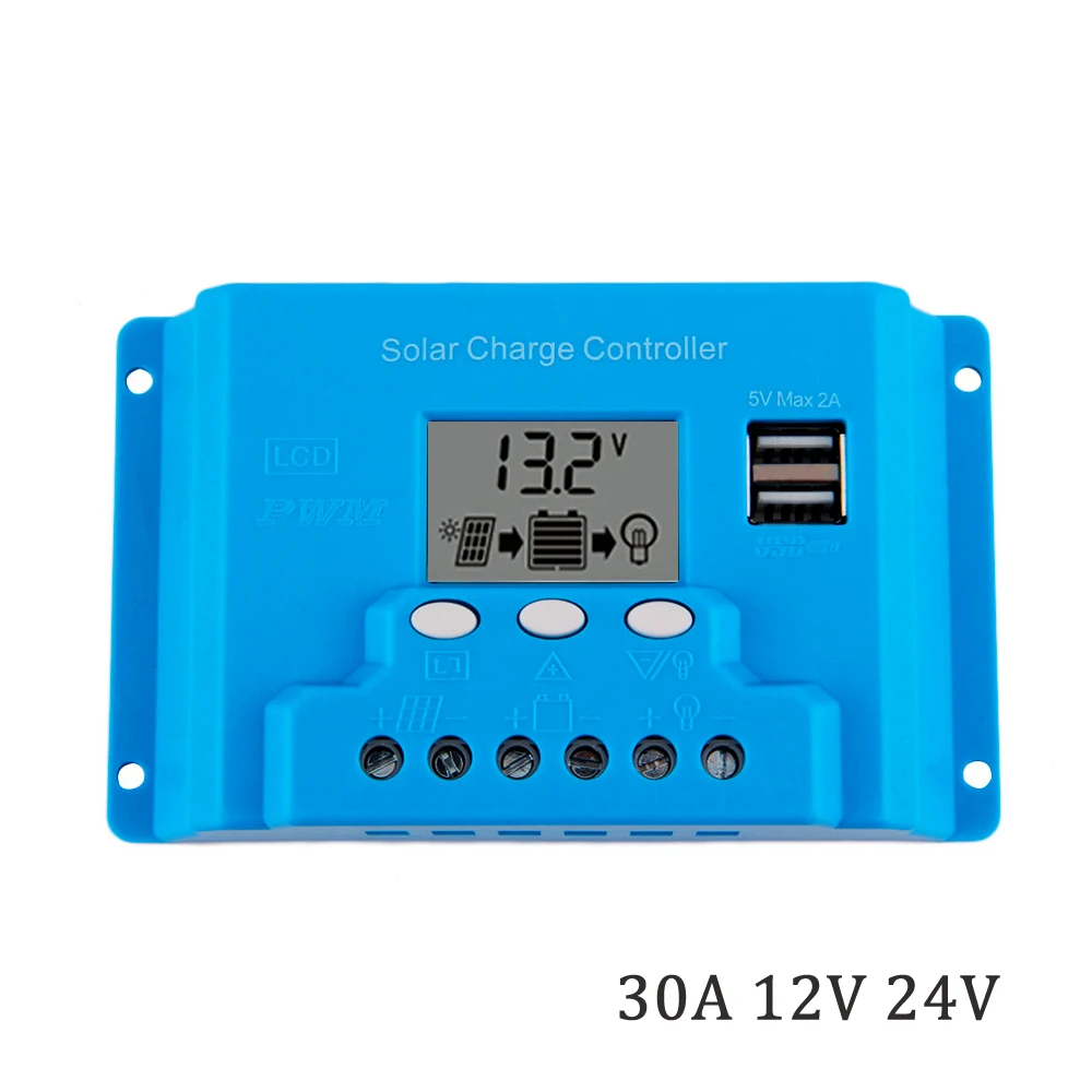 

30A 12V 24V LCD display solar charger controller TX1230 100W 200W Solar Panel panels charge regulators with timer