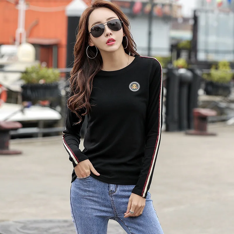 

Plus Size Thin Velvet Winter Tops Long Sleeve T Shirt Women Clothes 2020 Cotton T-Shirt Female Stripe Casual Tee Shirt Woman