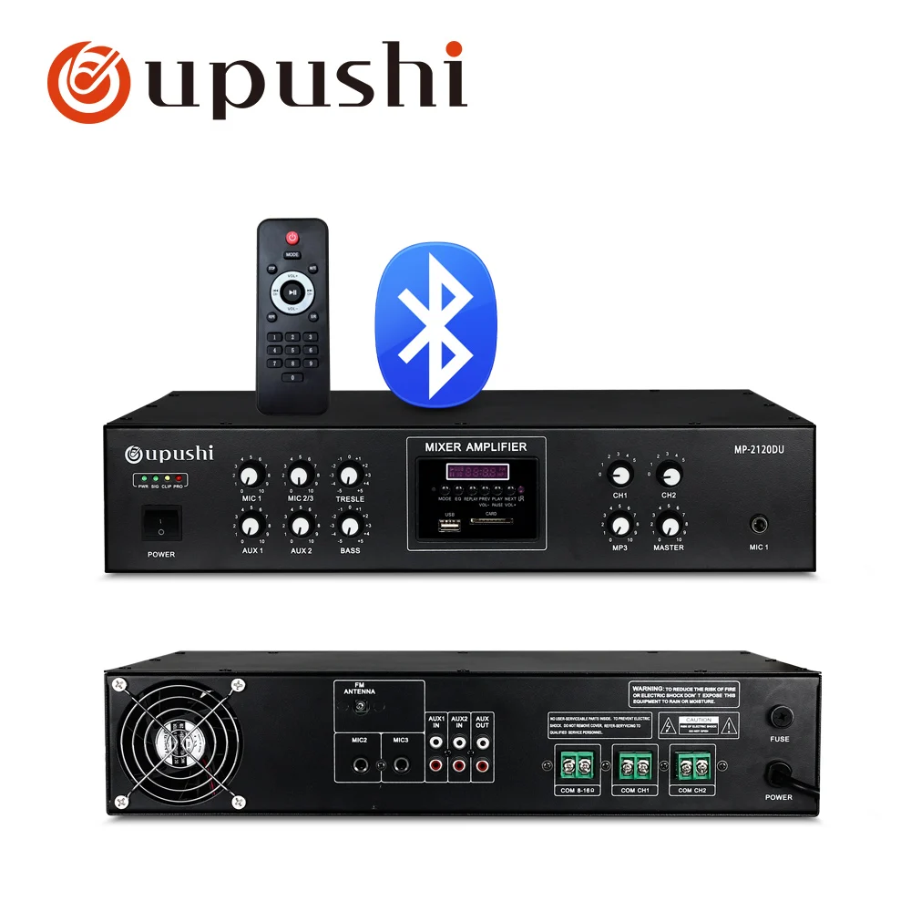 120w Bluetooth pa amplifier 2 zone audio amp support remote control USB SD card FM for