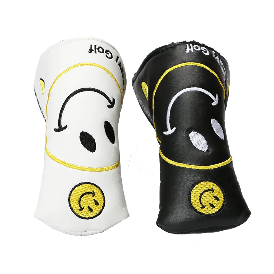 

Golf putter headcover Golf Clubs cover Smiling face pattern straight stripe type Velcro