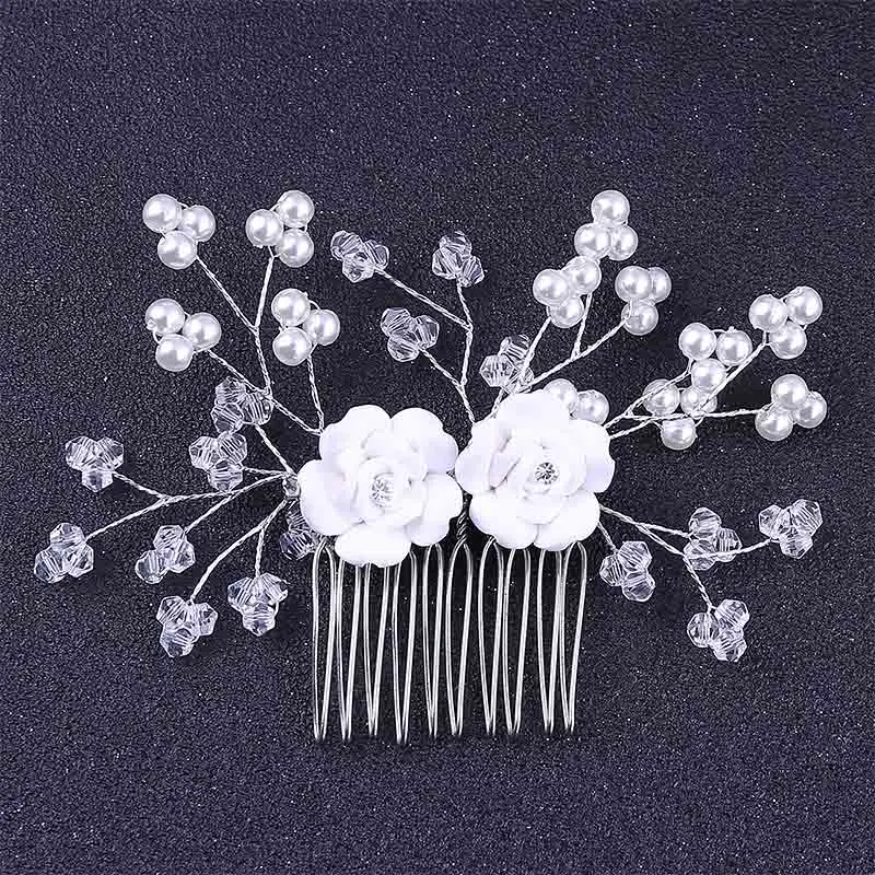 Handmade Simulated Pearl Bridal Hair Comb Tiara Pottery Floral Combs Headpiece Noiva Bride Wedding Jewelry Accessories | Украшения и