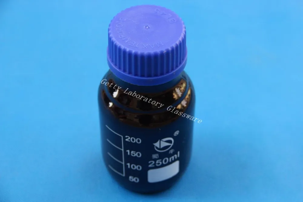 250mL Amber Brown Lab Glass Reagent bottle w cap autoclavable, heavy