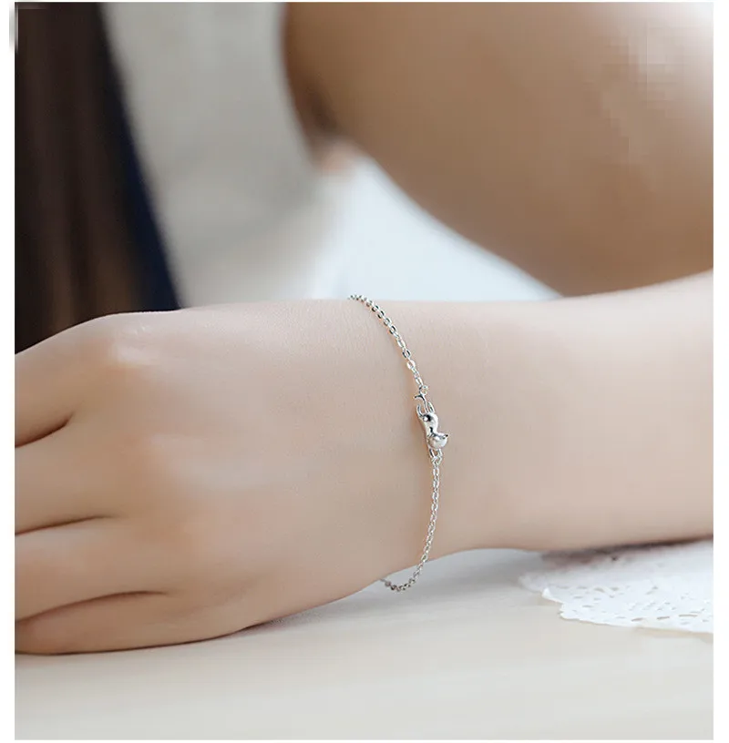 Женский браслет с кошкой милый из серебра 925 пробы гравировкой|cat bracelet|hand jewelrysilver