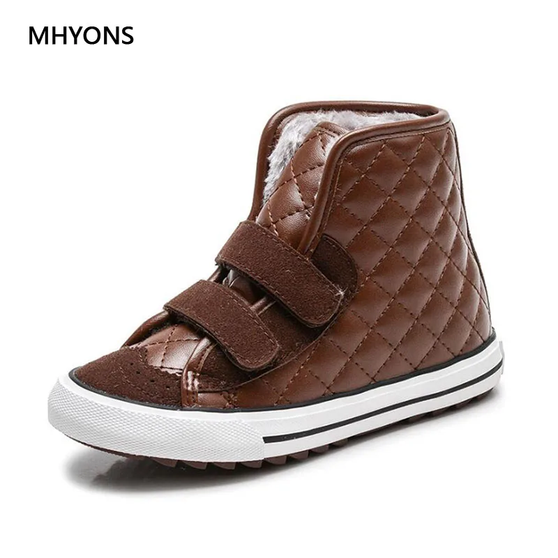 

MHYONS 2018 New Fashion Girls Boots Leather Martin Boots Autumn Winter Girls Boys Thick Plush Boots Kids Sneakers Children Shoes