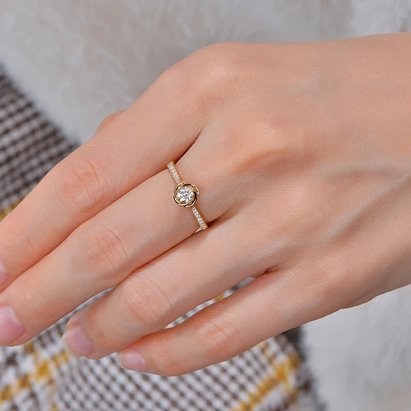 CaiMao 0.27ct Natural Diamond 18k Yellow Gold Wedding Band Ring for Women Jewelry