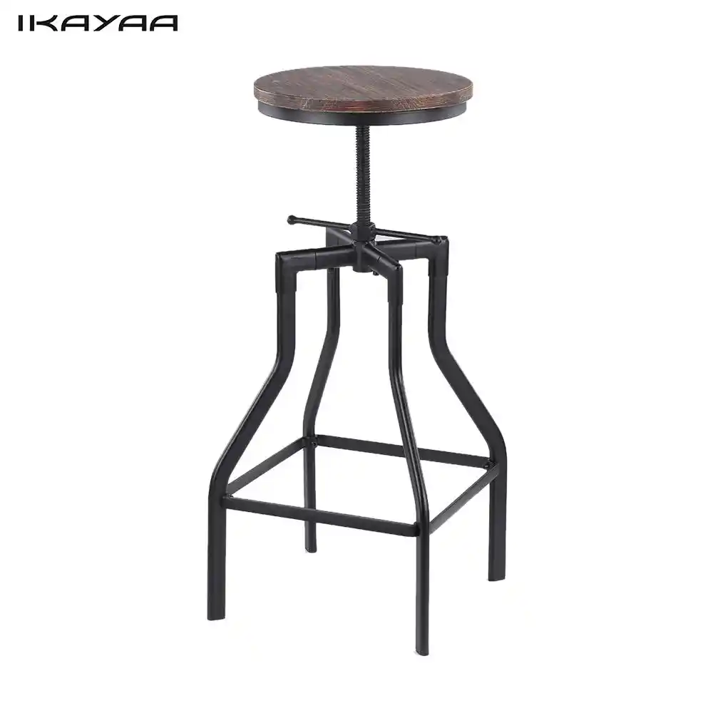 Ikayaa Height Adjustable Swivel Bar Stool Gaya Industri Natural