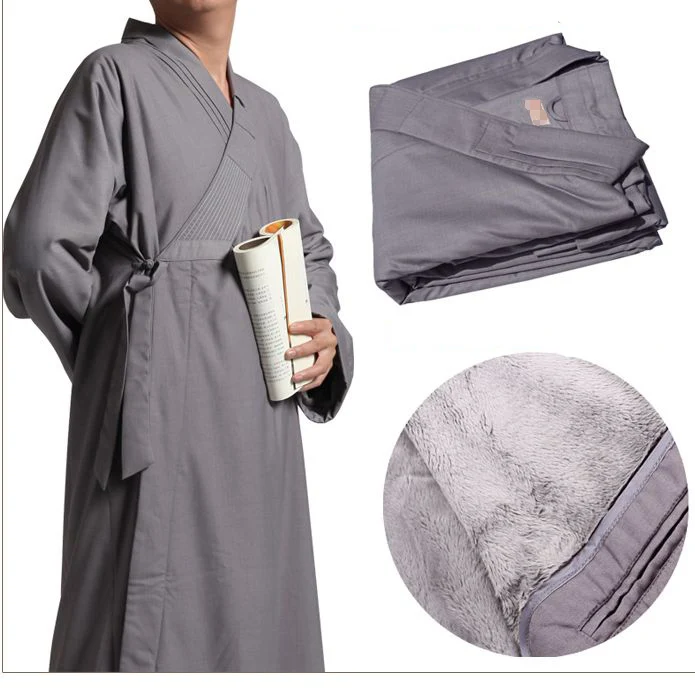 2 цвета зима буддийский монах теплая хлопковая шерсть халат Униформа дзен abbot медитация светское пальто боевые искусства костюмы - Цвет: gray