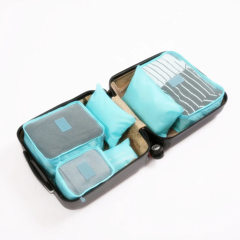 RUPUTIN 6 шт./набор, органайзер для путешествий, сумки для хранения, чемодан, упаковка, набор, чехлы для хранения, портативный органайзер для багажа, одежда, аккуратный Чехол - Цвет: Sky blue
