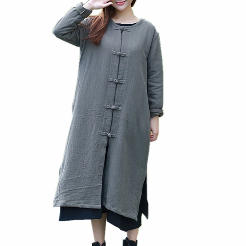 Extra Long Trench Coat For Women Traditional Chinese Frog Button Spring