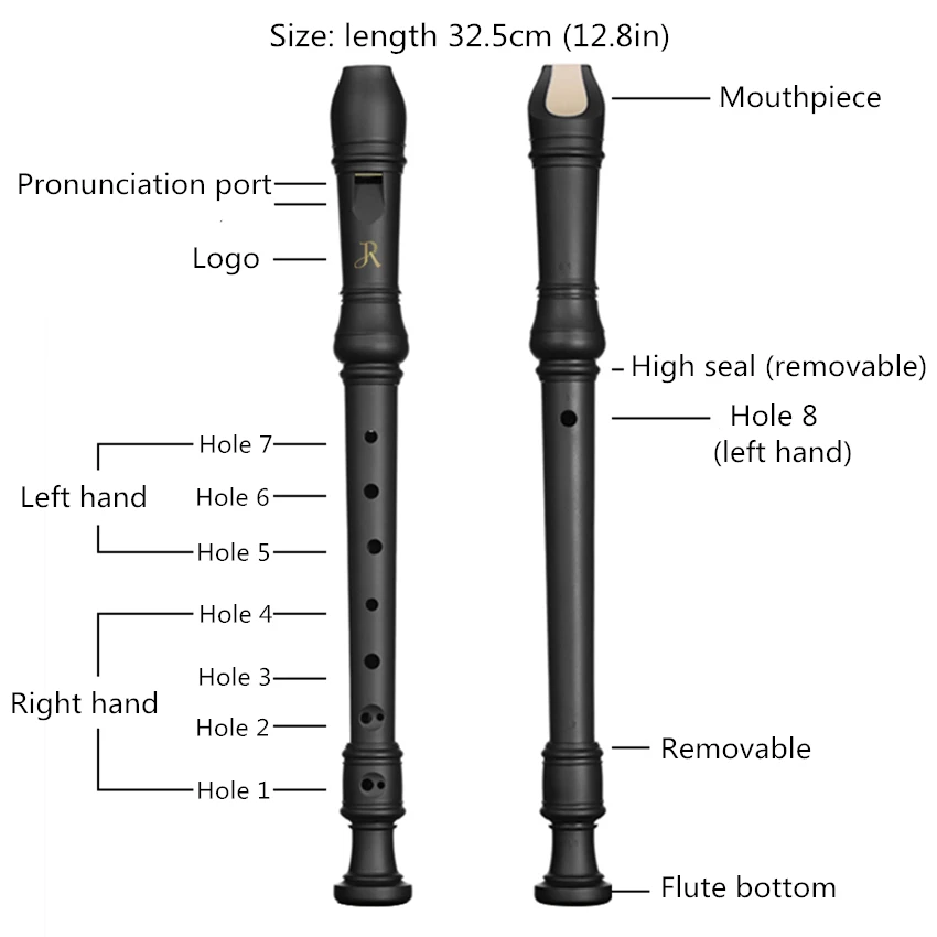 JDR Черный ABS скраб немецкий тип 8 Отверстие Сопрано рекордер длинная флейта ранняя музыкальная для детей G ключ с сумкой для начинающих