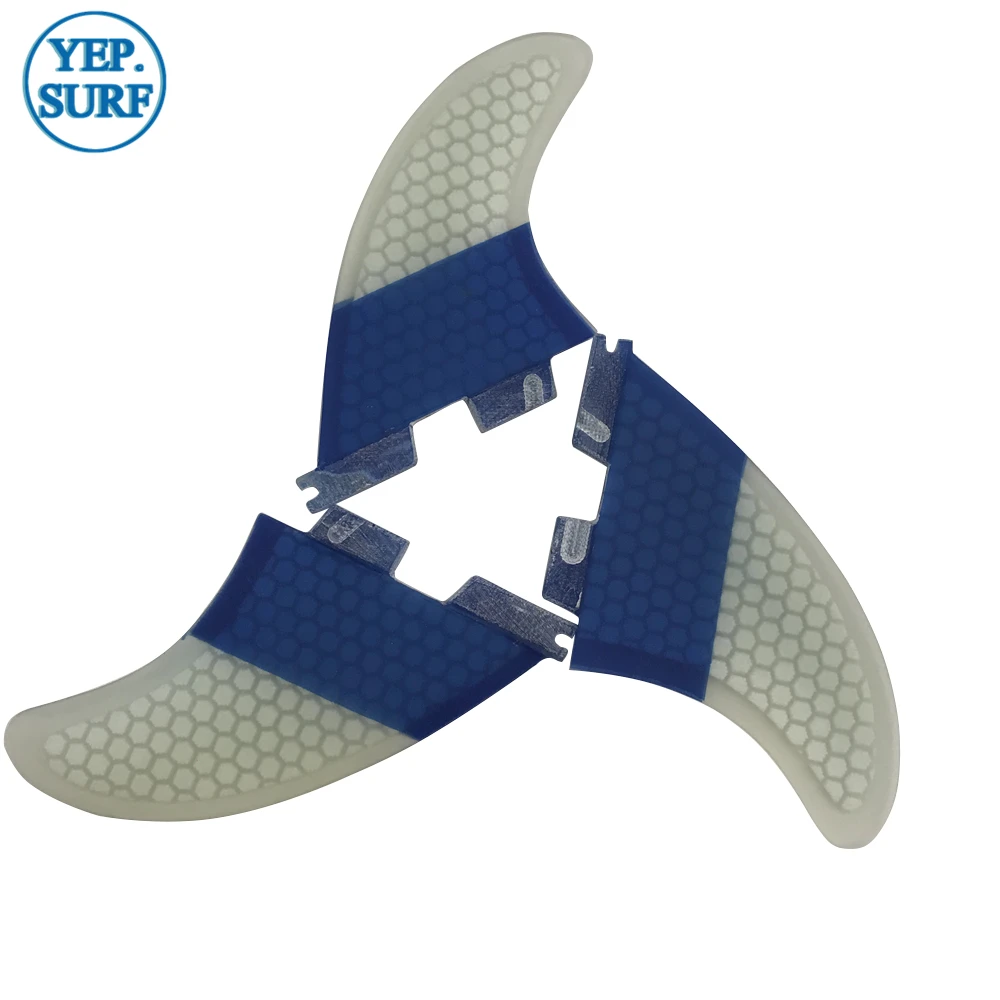 Aletas de tabla de Surf FCS2 K2.1 aletas tri-quad Surf FCSII color azul y blanco Quilhas aletas de panal - 3