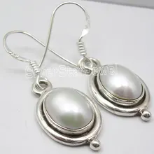 Plata Agradable Cuelga Los Pendientes de PERLAS de AGUA DULCE 3.4 CM