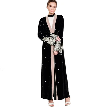 

2019 Abaya Dubai Velvet Lace Pearls Cardigan Hijab Muslim Dress Jilbab Robe Abayas For Women Kaftan Turkish Islamic Clothing