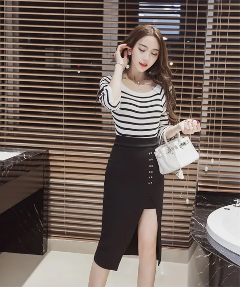 MSSNNG 2018 Slim split high waist bag hip skirt long skirt elegant professional skirt step skirt (25)