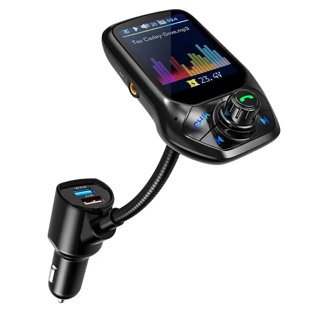 

Binyeae Bluetooth 4.2 FM Transmitter Radio Adapter Car Handsfree Calling 3 USB Port with QC3.0 Fast Charge FM Transmitter Module