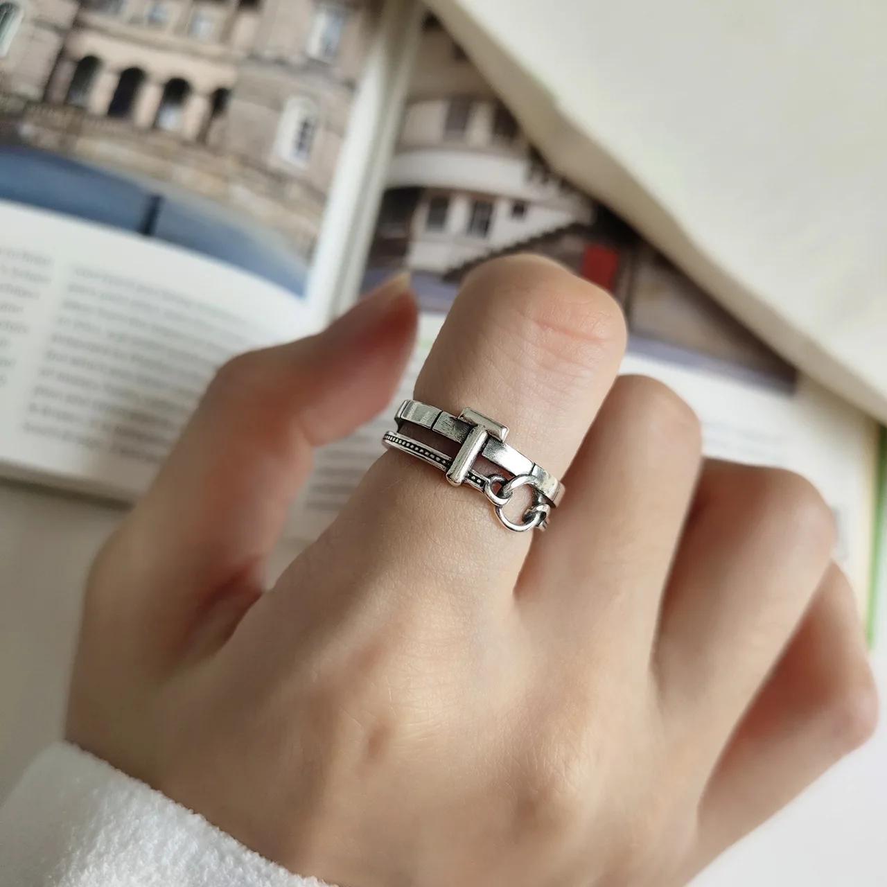 Корейское Двухслойное дизайнерское кольцо из стерлингового серебра 925 пробы с буквенным принтом T, индивидуальное Ретро Винтажное кольцо из стерлингового серебра 925 пробы, регулируемое вручную кольцо